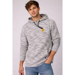 Dikotomy Men’s Gray Knit Hoodie Smiley Face Graphic Lightweight Sweatshirt S